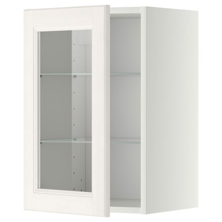 Навесной шкаф с полками, стекляными дверцы МЕТОД, белый, Лаксарби белый