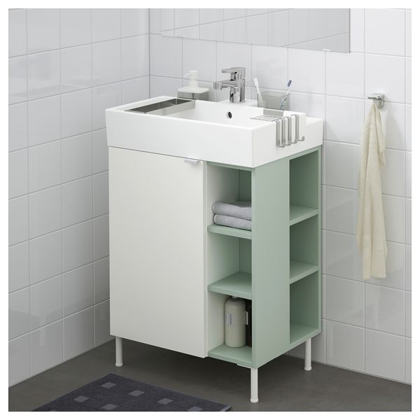 Шкаф под раковину с 1 дверцей, 2 открывающихся полки ЛИЛЛОНГЕН, белый, бледно-зеленый (61x41x87 см) - схема-чертеж с размерами