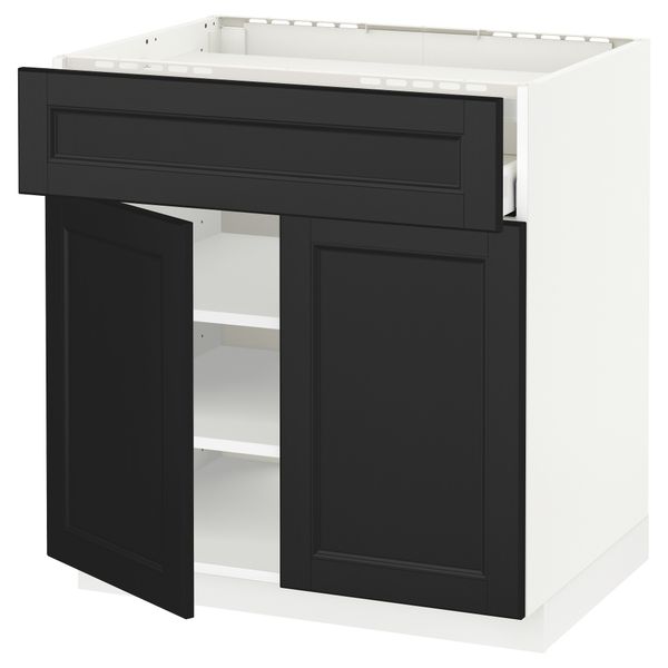 Напольный шкаф для варочной панели, ящик, полка, 2 дверцы МЕТОД / МАКСИМЕРА, белый, Лаксарби черно-коричневый - схема-чертеж с размерами