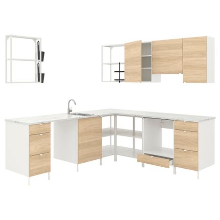 Угловая кухня, белый, под дуб IKEA BEGIVENHET БЕГИВЕНХЕТ 793.380.27