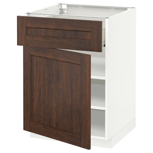 Напольный шкаф с ящиком, дверью МЕТОД / ФОРВАРА, белый, Эдсерум коричневый - схема-чертеж с размерами