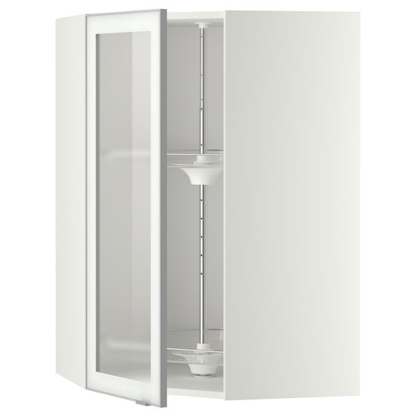 Угловой навесной шкаф с вращающейся секция, стеклянная дв, белый/Ютис матовое стекло 68x100 см IKEA METOD МЕТОД 592.384.15 - фото 1