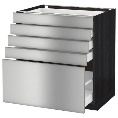Напольный шкаф с 5 ящиками МЕТОД / МАКСИМЕРА, черный, Гревста нержавеющ сталь