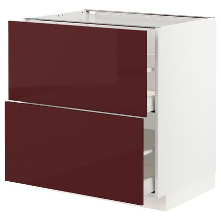 Напольный шкаф 2 форнтальных, 2 высоких ящ, белый Калларп/глянцевый темный красно-коричневый 80x60 см IKEA METOD МЕТОД /