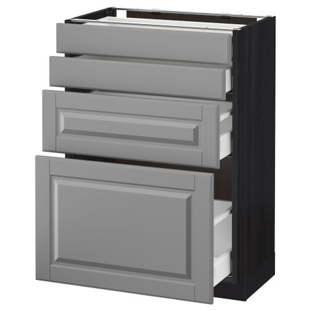 Напольный шкаф 4 фронтальных панели, 4 ящика МЕТОД / МАКСИМЕРА, черный, Будбин серый