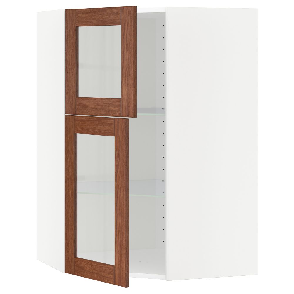 Угловой навесной шкаф + полки, 2 стеклянные дверцы МЕТОД, белый, Филипстад коричневый (68x100 см) - схема-чертеж с размерами