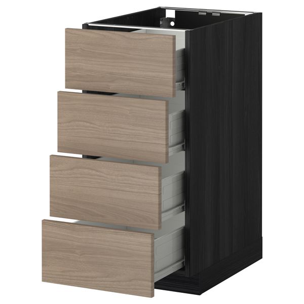 Напольный шкаф 4 фронтальных панели, 4 ящика МЕТОД / ФОРВАРА, черный, Брокхульт светло-серый - схема-чертеж с размерами