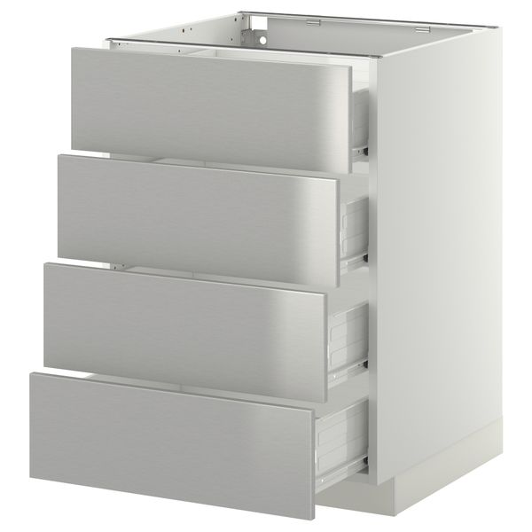Напольный шкаф 4 фронтальных панели, 4 ящика МЕТОД / ФОРВАРА, белый, Гревста нержавеющ сталь - схема-чертеж с размерами