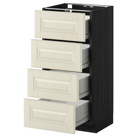 Напольный шкаф 4 фронтальных панели, 4 ящика МЕТОД / ФОРВАРА, черный, Будбин белый с оттенком