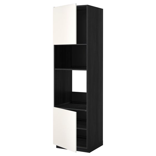 Высокий шкаф для духовки/СВЧ, 2 дверцы, полки МЕТОД, черный, Веддинге белый - схема-чертеж с размерами