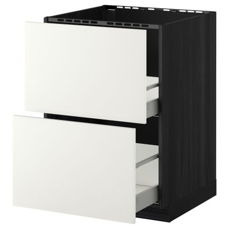 Напольный шкаф под мойку + 2 фронтальных панели, 2 ящика МЕТОД / МАКСИМЕРА, черный, Хэггеби белый