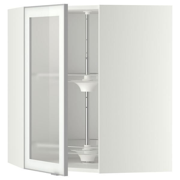 Угловой навесной шкаф с вращающающейся секцией, стеклянными дверцами МЕТОД, белый, Ютис матовое стекло - схема-чертеж с размерами