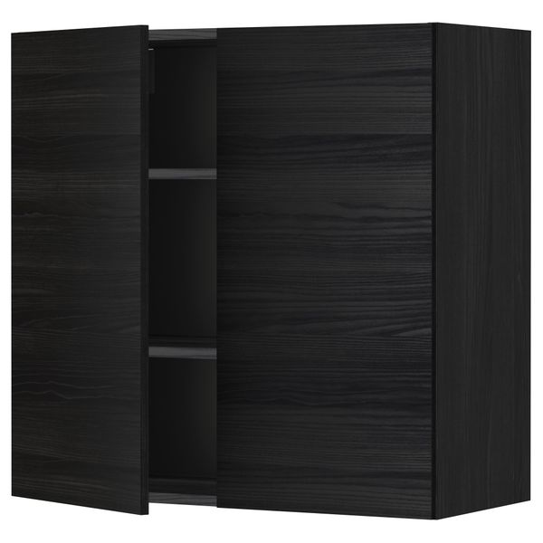 Навесной шкаф с полками, 2 дверцы МЕТОД, черный, Тингсрид черный - схема-чертеж с размерами