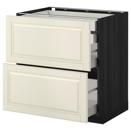 Напольный шкаф 2 фронтальные панели, 2 нижних, 1 средний, 1 высокий ящик МЕТОД / МАКСИМЕРА, черный, Будбин белый с оттенком