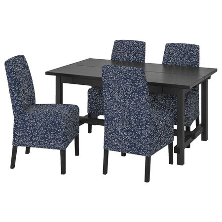 Стол и 4 стула, черный/рюране темно-синий 152/223 см IKEA NORDVIKEN НОРДВИКЕН / BERGMUND БЕРГМУНД 994.082.84
