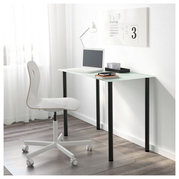 Стол ГЛАСХОЛЬМ / АДИЛЬС, стекло белый, черный (99x52 см) - схема-чертеж с размерами