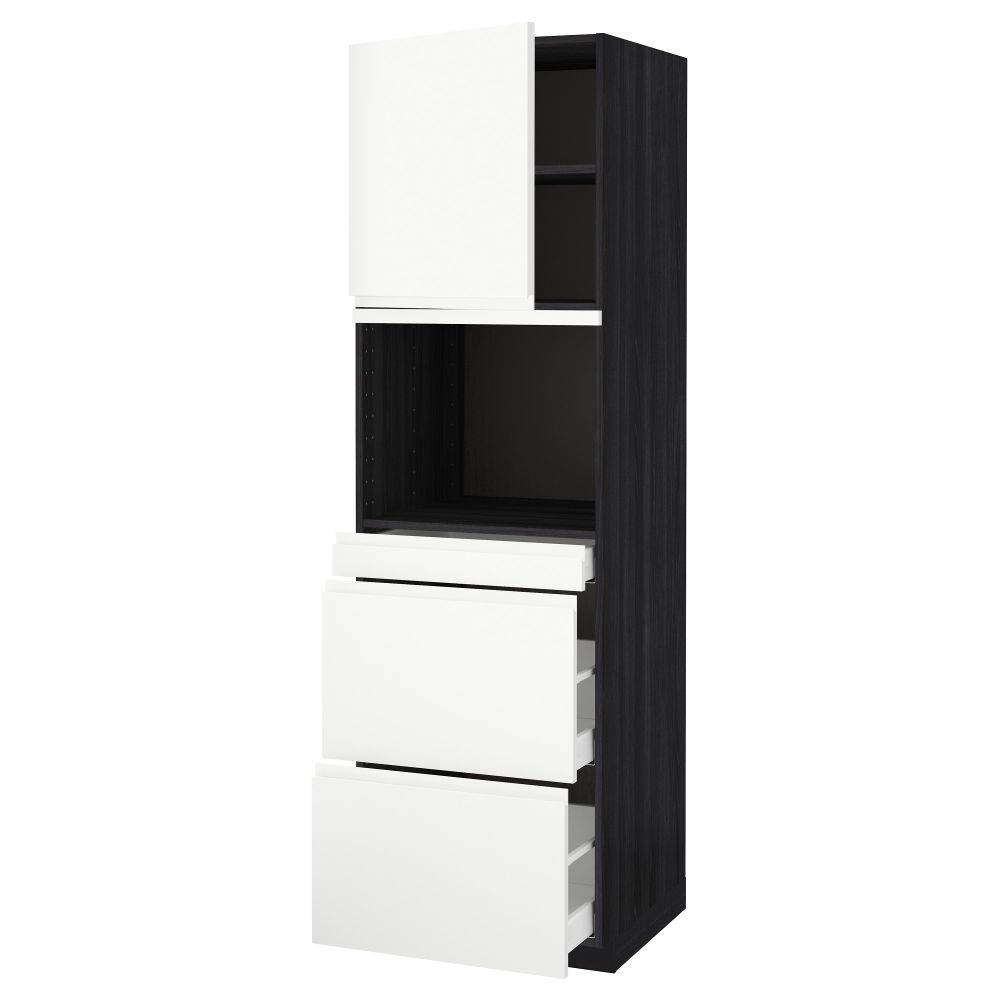 Высокий шкаф для СВЧ/дверца, 3 ящика МЕТОД / МАКСИМЕРА, черный, Воксторп белый - схема-чертеж с размерами