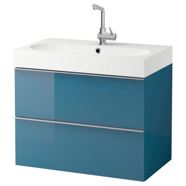 Шкаф для раковины с 2 ящиками ГОДМОРГОН / БРОВИКЕН, глянцевый бирюзовый (80x49x68 см) - схема-чертеж с размерами