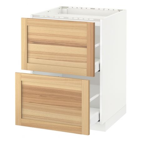 Напольный шкаф, 2 фронтальных панели, 3 ящика МЕТОД / МАКСИМЕРА, белый, Торхэмн ясень