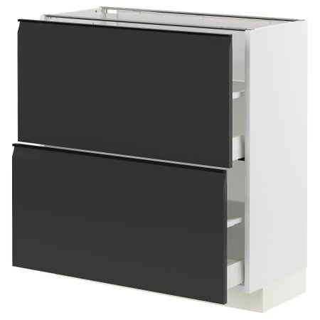 Напольный шкаф с 2 ящиками, белый, Upplöv матовый антрацит, 80x37 см IKEA METOD МЕТОД, MAXIMERA МАКСИМЕРА 894.938.76