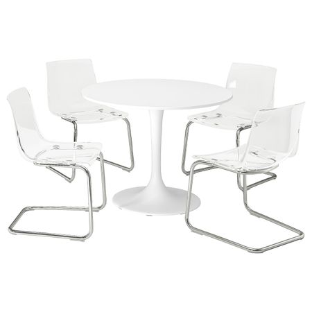 Стол и 4 стула, белый белый/прозрачный хромированный 103 см IKEA DOCKSTA ДОКСТА / TOBIAS ТОБИАС 094.834.33