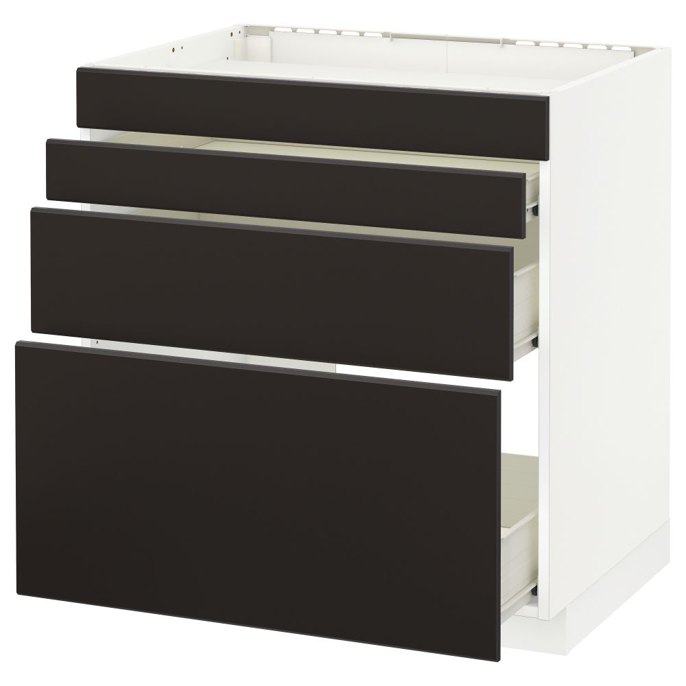 Напольный шкаф для духовки, 4фасада, 3 ящика МЕТОД / ФОРВАРА, белый, Кунгсбакка антрацит - фото 1