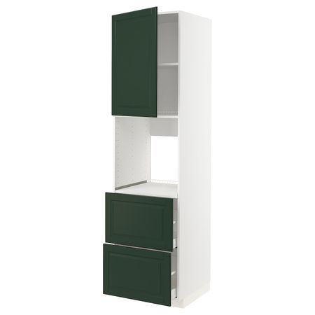 Высокий шкаф для духовки + дверца, 2 форнтальных, 2 высоких ящ, белый/Будбин темно-зеленый 60x60x220 см IKEA METOD МЕТОД /