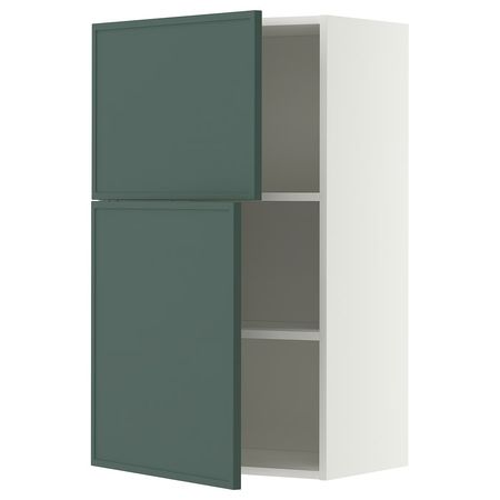 METOD Навесной шкаф с полками/2дверцы - белый/Aspudden темный серо-зеленый 60x100 см