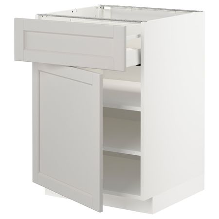 Напольный шкаф с ящиком/дверью, белый/Лерхюттан светло-серый 60x60 см IKEA METOD МЕТОД / MAXIMERA МАКСИМЕРА 892.730.92