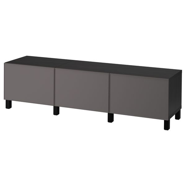 Комбинация для хранения с ящиками БЕСТО, черно-коричневый, Грундсвикен темно-серый (180x40x48 см) - фото 1