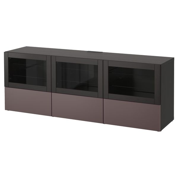 Тумба под ТВ, с дверцами и ящиками БЕСТО, черно-коричневый, Вальвикен темно-коричневый, прозрачное стекло (180x40x64 см) - фото 1