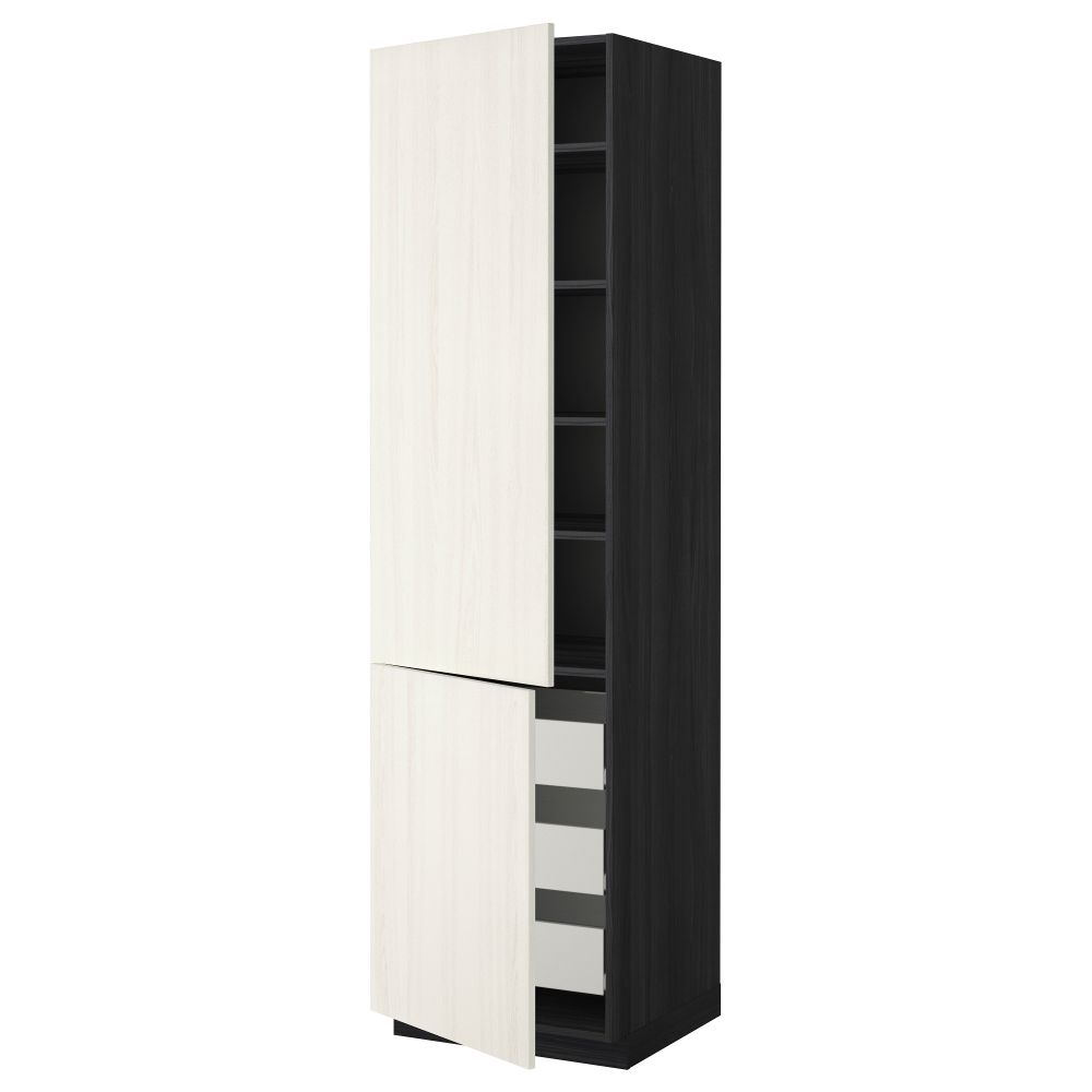 Высокий шкаф + полки, 3 ящика, 2 дверцы МЕТОД / ФОРВАРА, черный, Росдаль белый - схема-чертеж с размерами