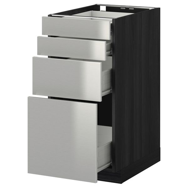 Напольный шкаф 4 фронтальных панели, 4 ящика МЕТОД / ФОРВАРА, черный, Гревста нержавеющ сталь - схема-чертеж с размерами