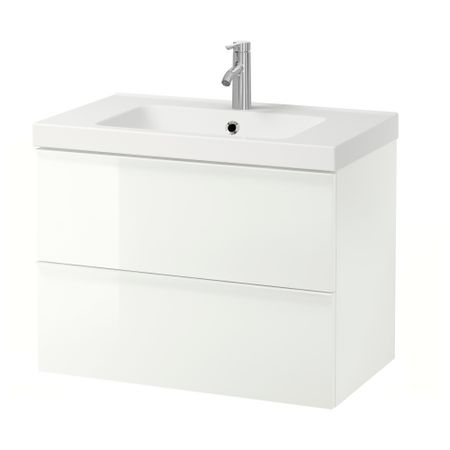 Шкаф для раковины с 2 ящиками, 83x49x64 см, глянцевый белый, ДАЛЬШЕР смеситель IKEA ODENSVIK ОДЕНСВИК, GODMORGON ГОДМОРГОН