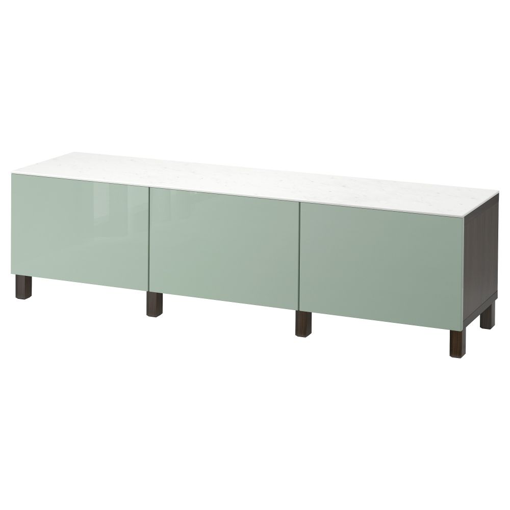 Комбинация для хранения с ящиками БЕСТО, черно-коричневый, Сельсвикен глянцевый/серо-зеленый светлый (180x42x48 см) - фото 1