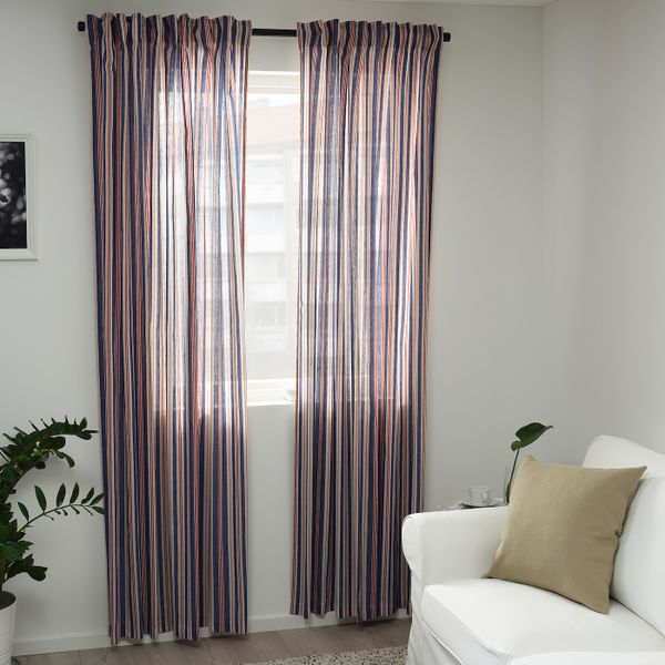 Гардины, 1 пара, синий-красный в полоску 145x300 см IKEA BERGSKRABBA БЕРГСКРАББА 204.508.55 - схема-чертеж с размерами