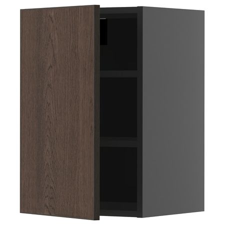 METOD Навесной шкаф с полками - черно-серый/Sinarp коричневый 40x60 см