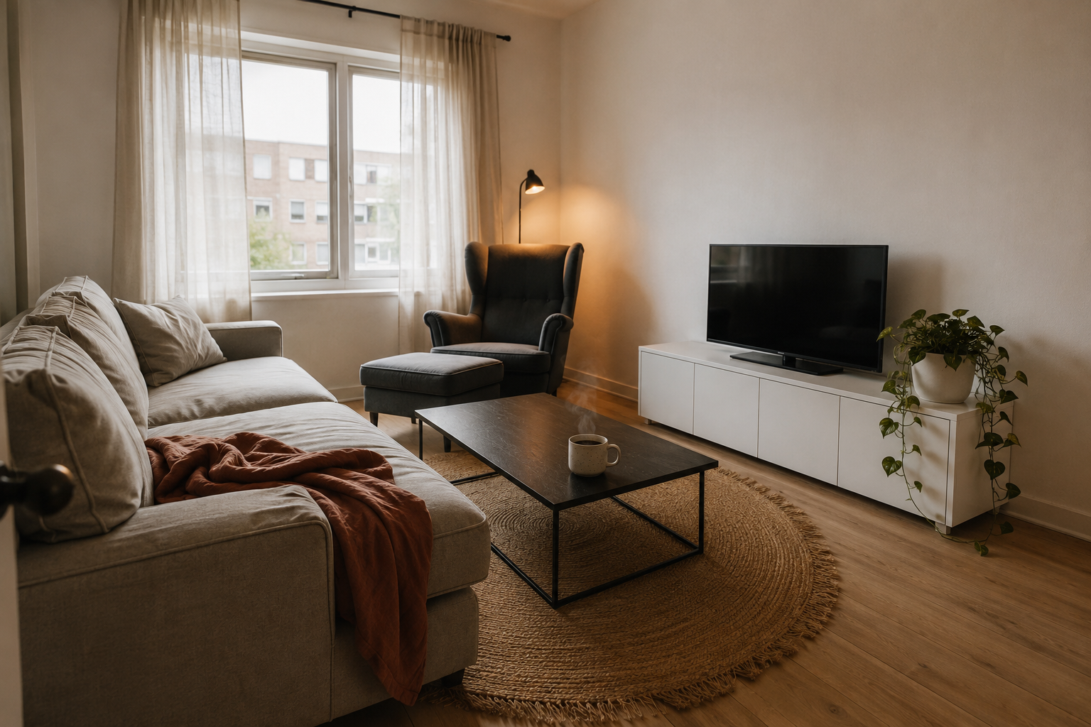 Гостиная 20 м² до и после: советская стенка заменена на диван KIVIK и тумбу BESTÅ от IKEA