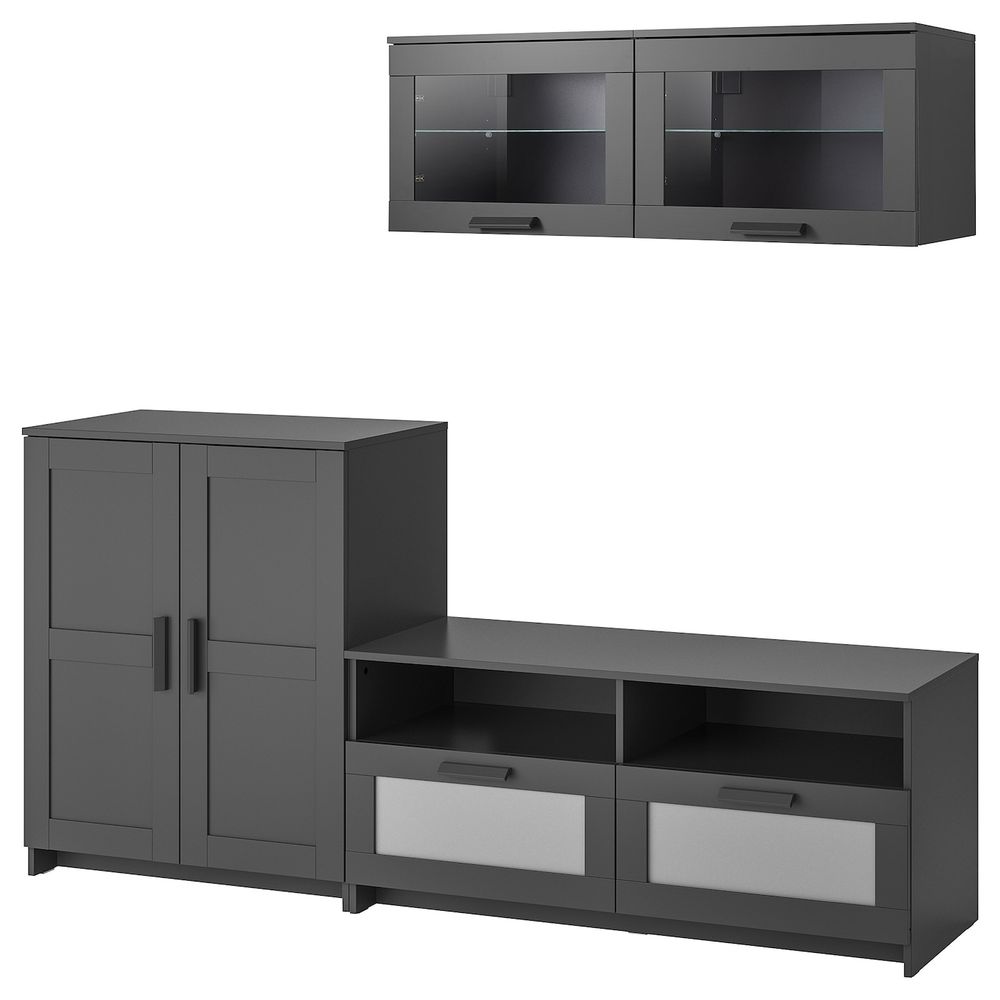 Шкаф для ТВ, комбинация, черный 198x41x190 см IKEA BRIMNES БРИМНЭС 993.968.32 - фото 1