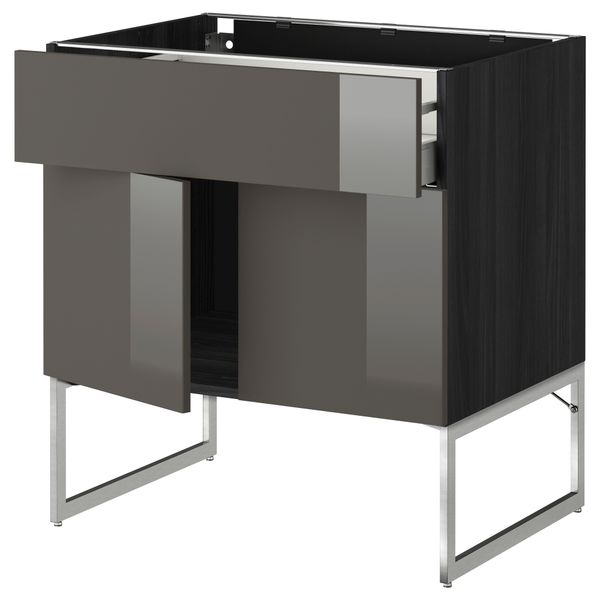 Напольный шкаф, полки, ящик, 2 двери МЕТОД / МАКСИМЕРА, черный, Рингульт серый - схема-чертеж с размерами