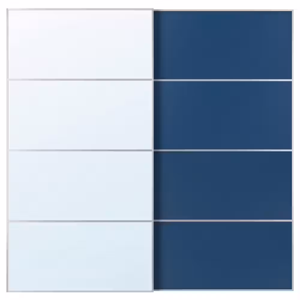 AULI / MEHAMN Пара раздвижных дверей - алюминий зеркальное стекло/двусторонний синий 200x201 см - фото 1