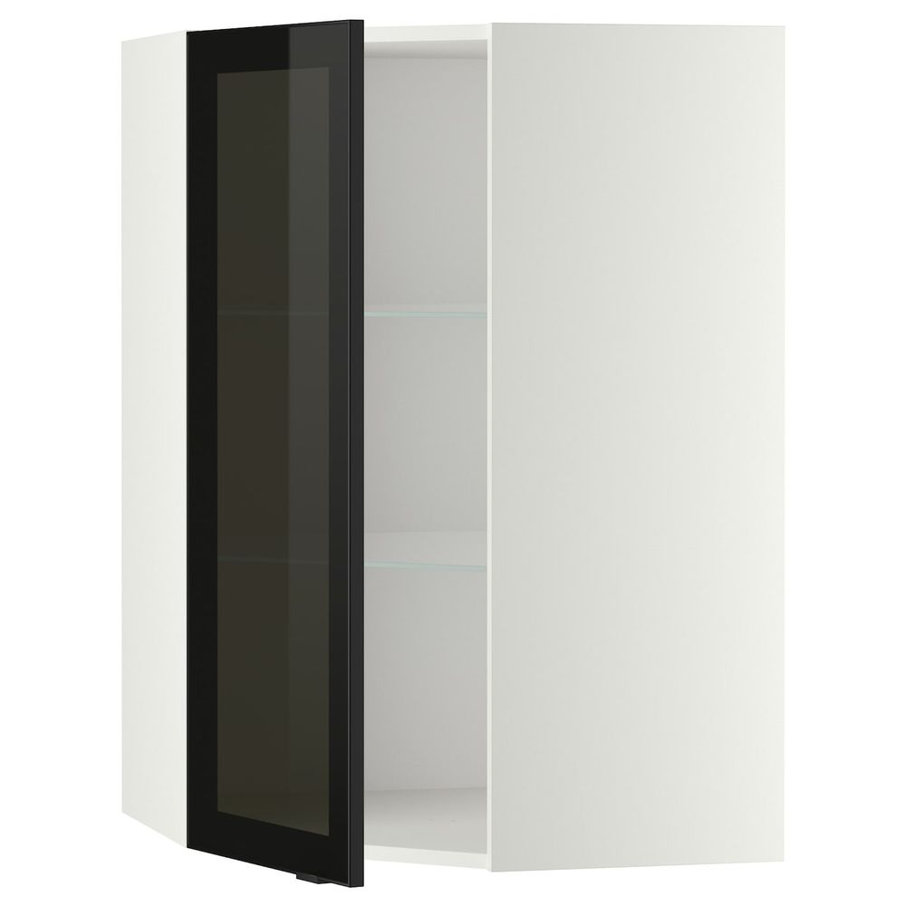 Угловой навесной шкаф с полками, стекляными дв, белый/Ютис дымчатое стекло 68x100 см IKEA METOD МЕТОД 093.305.91 - фото 1