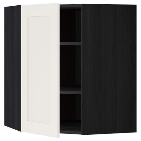 Угловой навесной шкаф с полками МЕТОД, черный, Сэведаль белый