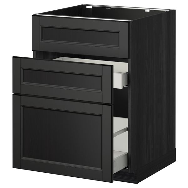 Напольный шкаф под мойку + 3 фронтальных панели, 2 ящика МЕТОД / МАКСИМЕРА, черный, Лаксарби черно-коричневый - схема-чертеж с размерами
