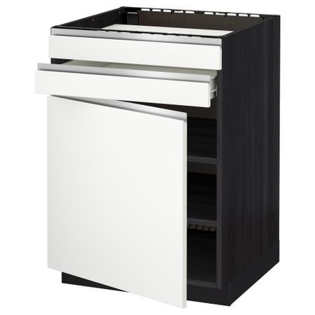Напольный шкаф для варочной панели, доводчик, 2 фасада, 1 ящик МЕТОД / ФОРВАРА, черный, Нодста белый (60x60 см)