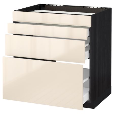 Напольный шкаф для духовки, 4фасада, 3 ящика МЕТОД / МАКСИМЕРА, черный, Рингульт кремовый