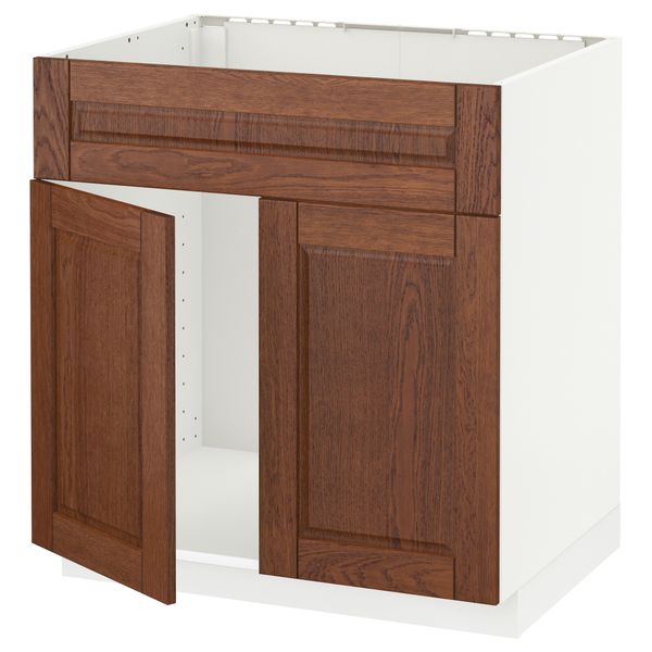 Напольный шкаф под мойку 2 дверцы/фронтальных панели МЕТОД, белый, Филипстад коричневый (80x60 см) - схема-чертеж с размерами