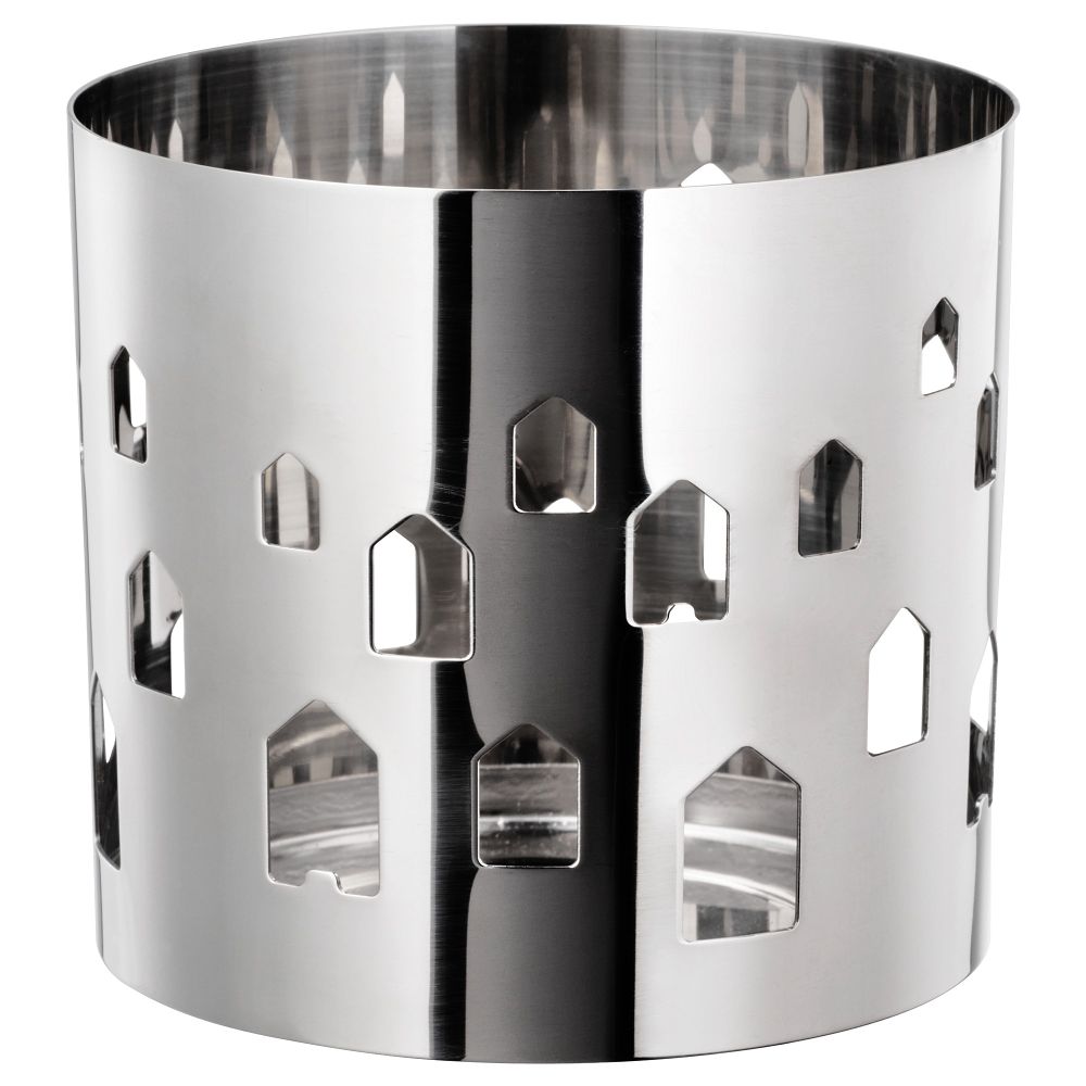 Украшение для свечи в стеклянном стакане ВАККЕРТ, нержавеющ сталь, дома (9.5 см) - фото 1