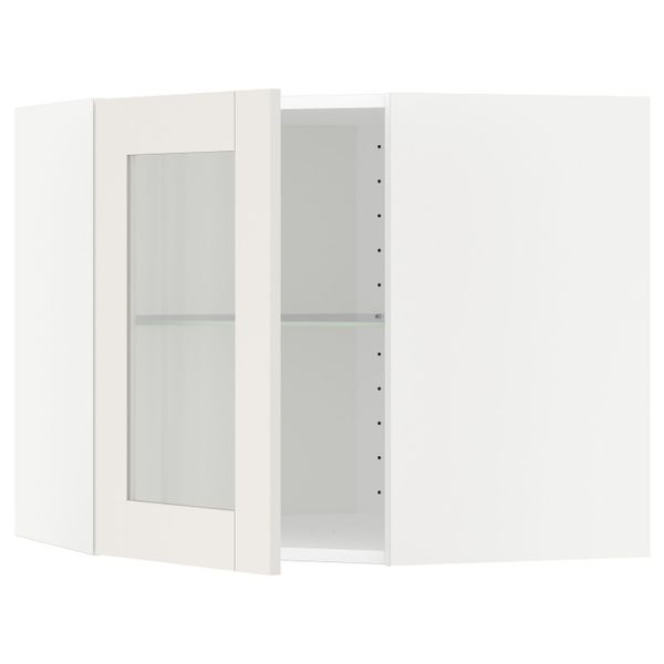Угловой навесной шкаф с полками, стекляными дв, белый/Сэведаль белый 68x60 см IKEA METOD МЕТОД 392.230.52 - фото 1