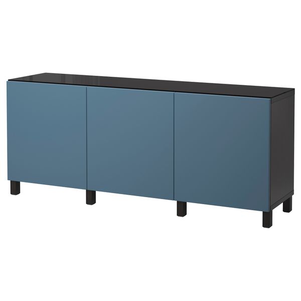 Комбинация для хранения с дверцами БЕСТО, черно-коричневый, Вальвикен темно-синий (180x40x74 см) - фото 1